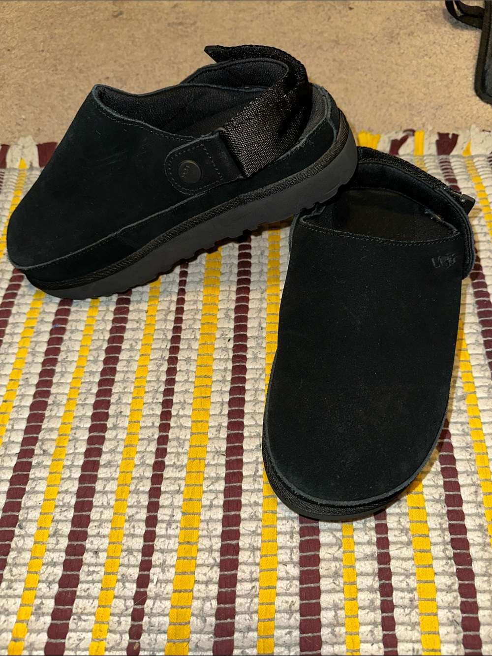UGG Black Suede Backstrap Clog Mules